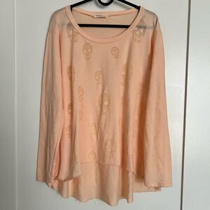 Ginger G Top Womens Sz M Peach Long Sleeve High Low Hem Stretch Skull Halloween